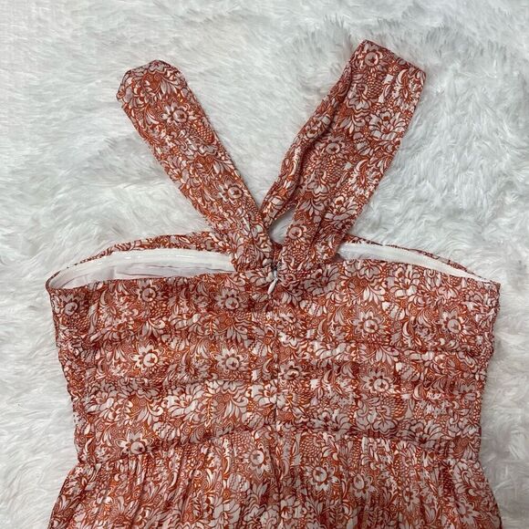 Miss Me Orange Floral Criss Cross Sleeveless Halter Dress Womens Size Small - Picture 13 of 13